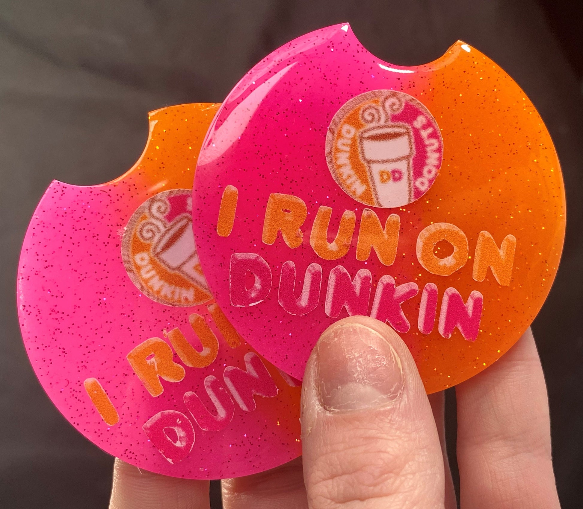 I Run On Dunkin Car Coasters (Set of 2)