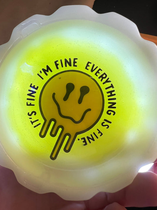 Glow In The Dark Melting Smiley Face Resin Tray/Jewelry Catcher/Coin Holder